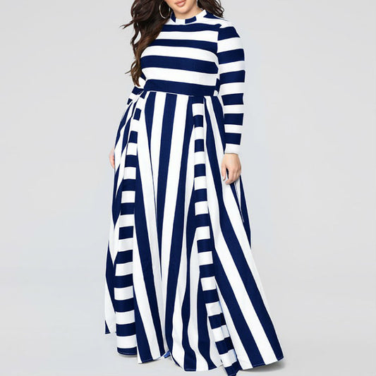 Women's Flowy Dress Plus Size Striped A-line Dress - Clothing Personality