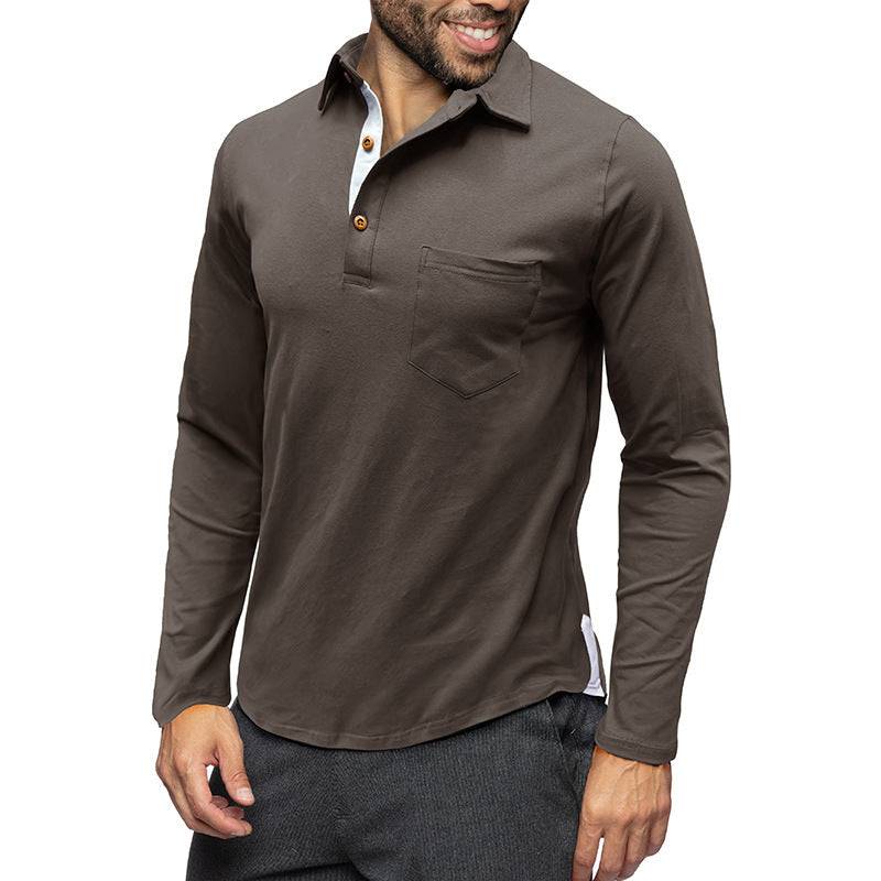 Retro Lapels T-shirt Men's Long-sleeved Top - Clothing Personality