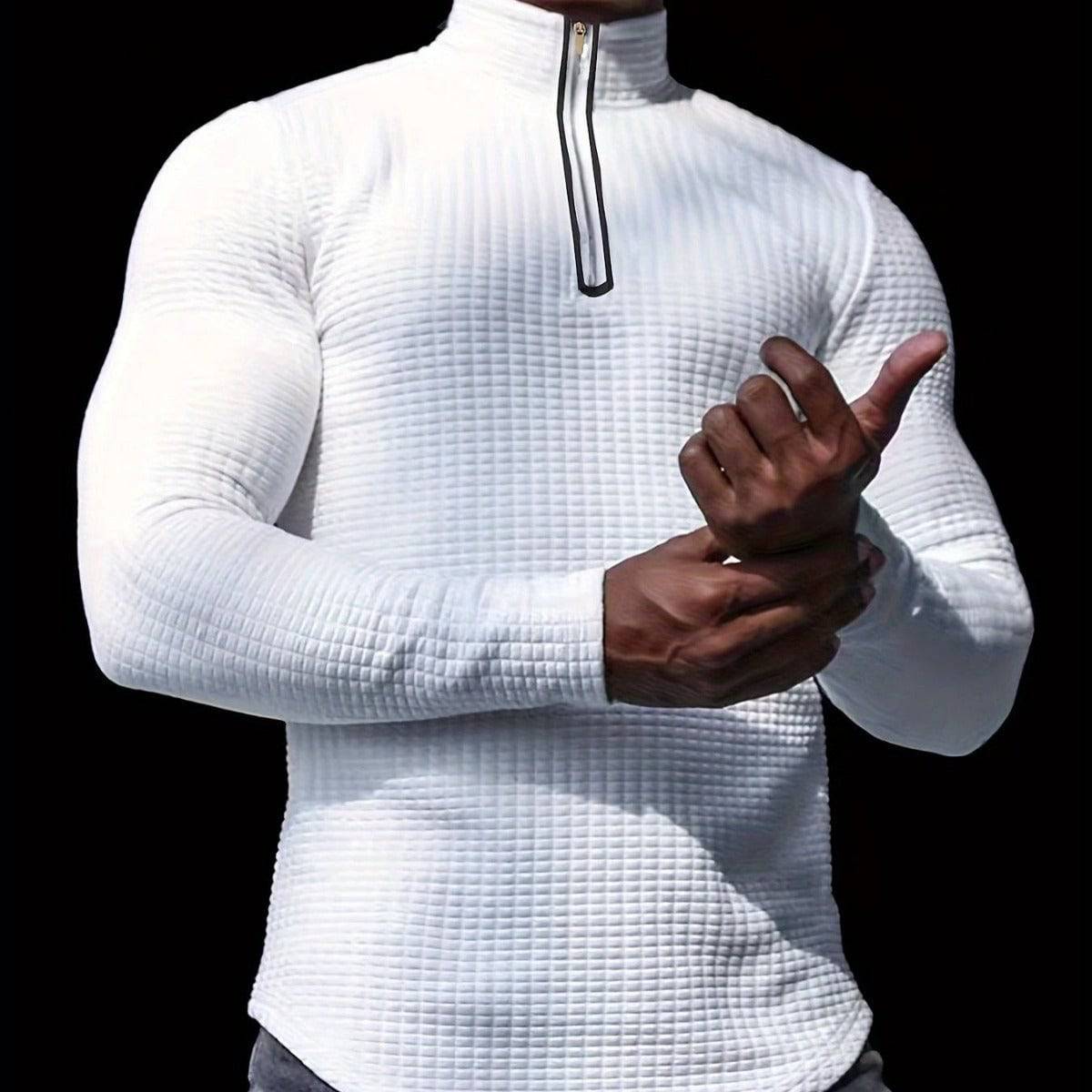 Men's Outdoor Waffle Pattern Stand Collar Half Zip Training T-shirt Waffle Sports Bottoming Shirt - Clothing Personality