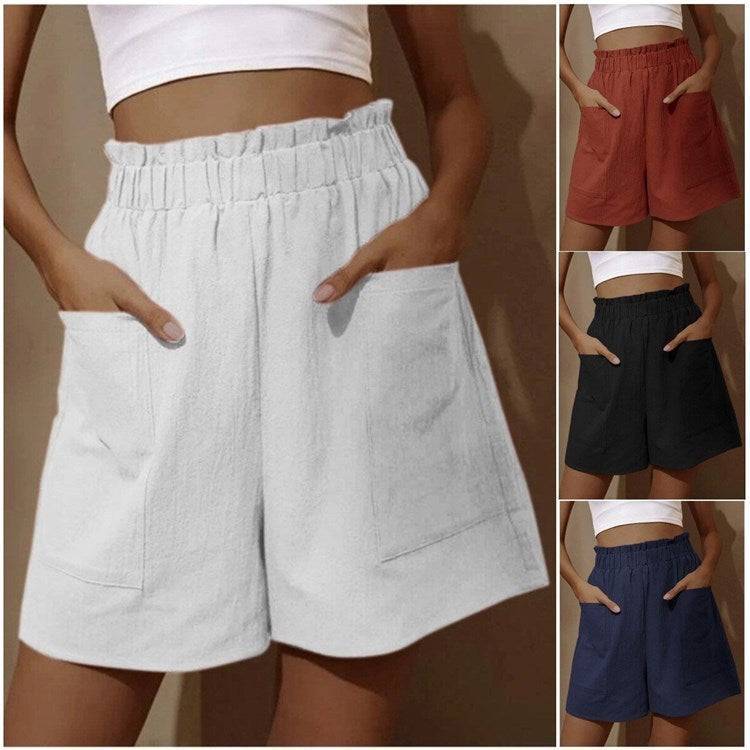 Wide-leg Casual Shorts With Pockets High Waist Elastic Pants Women - Clothing Personality