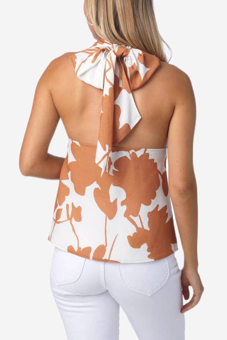 Printed Lace Up Backless Top Pocket Shorts Two-piece Shorts Set Suit For Women - Clothing Personality