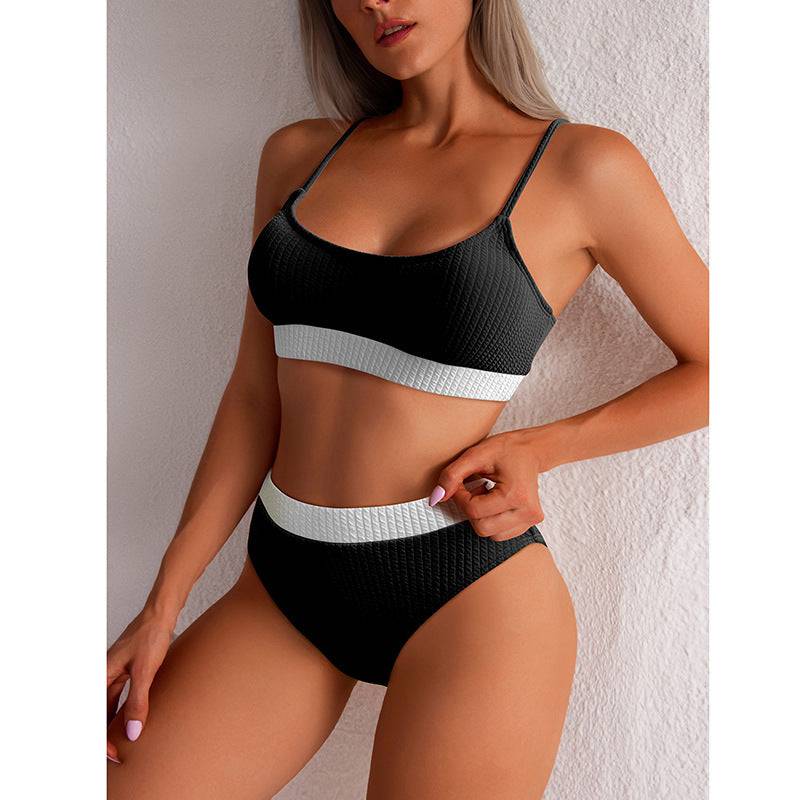 High Waist Bikini Swimwear Women Swimsuit New Push Up Biquini Ribbed Bathing Suit Women Sexy High Cut Bikinis Set - Clothing Personality