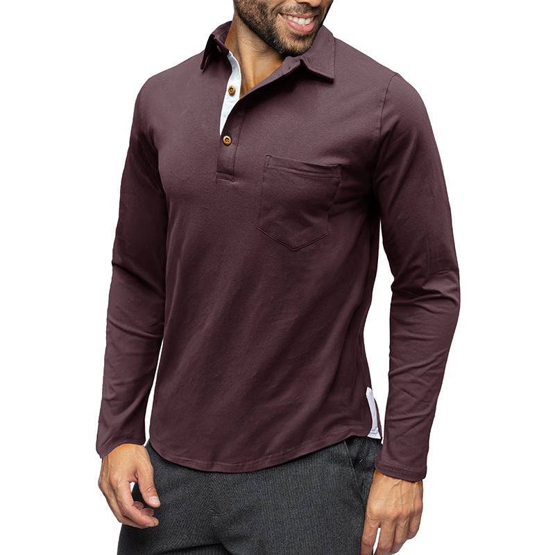 Retro Lapels T-shirt Men's Long-sleeved Top - Clothing Personality