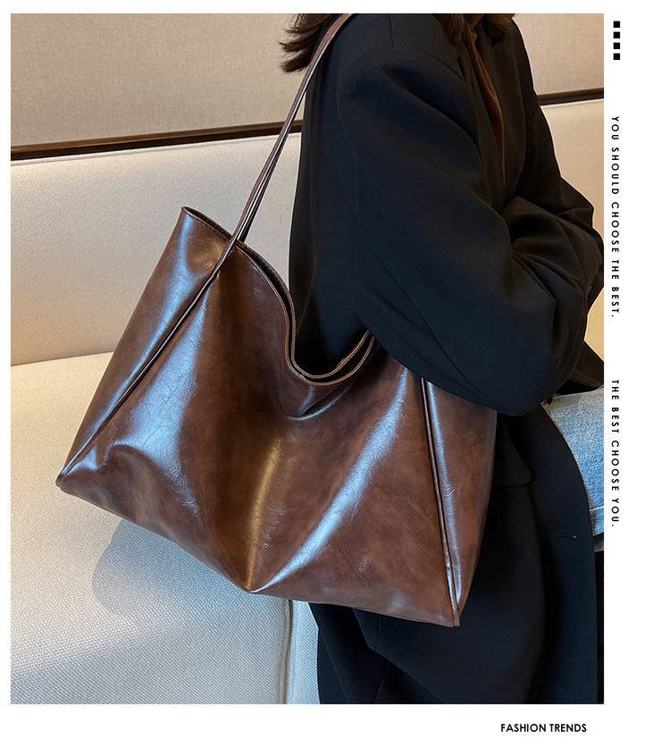 Vintage Women's Tote Bag Athletic Casual Fashion Large Capacity Leather Shoulder Bag Shopper Harajuku Simple Handbag - Clothing Personality