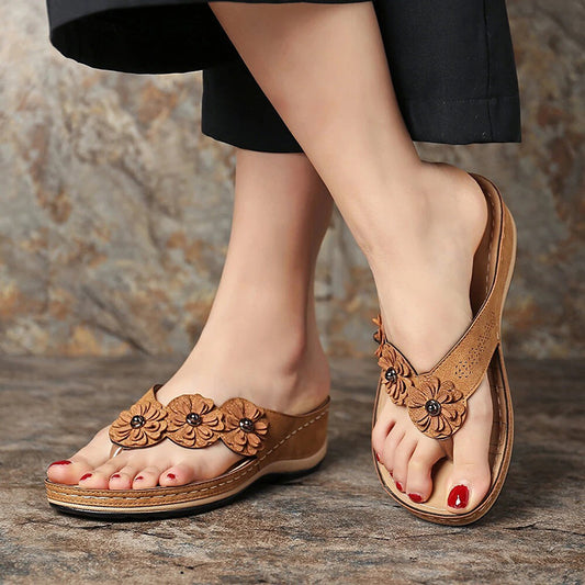 Flowers Sandals Women Retro Style Wedges Shoes Outdoor Beach Shoes Summer - Clothing Personality