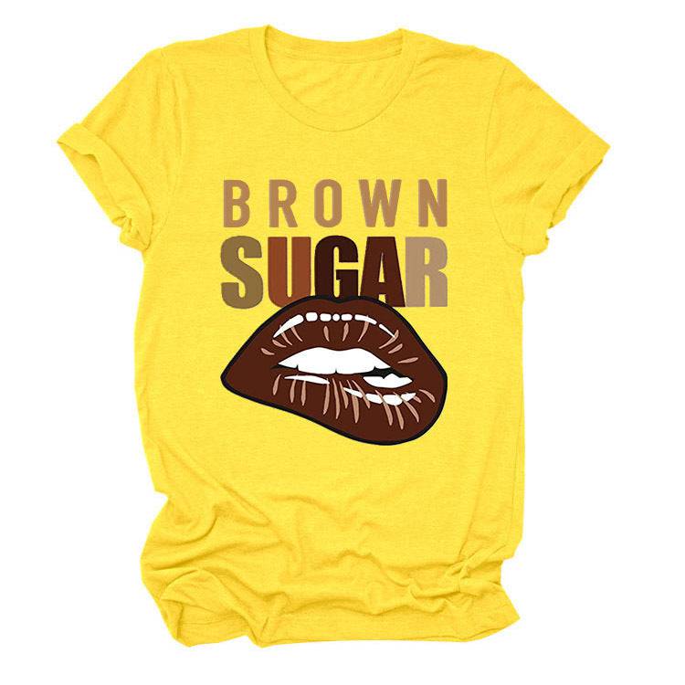 Lip Printed Short Sleeve T-shirt Short Sleeve Blouse For Ladies - Clothing Personality