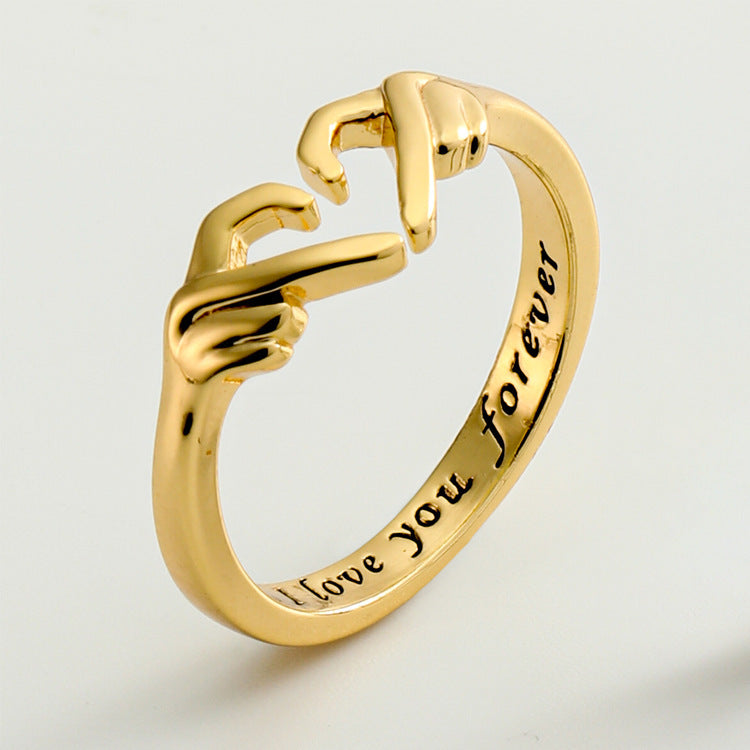 Romantic Heart Hand Hug Fashion Ring For Women Couple Jewelry Silver Color Punk Gesture Wedding Men Finger Accessories Gifts - Clothing Personality