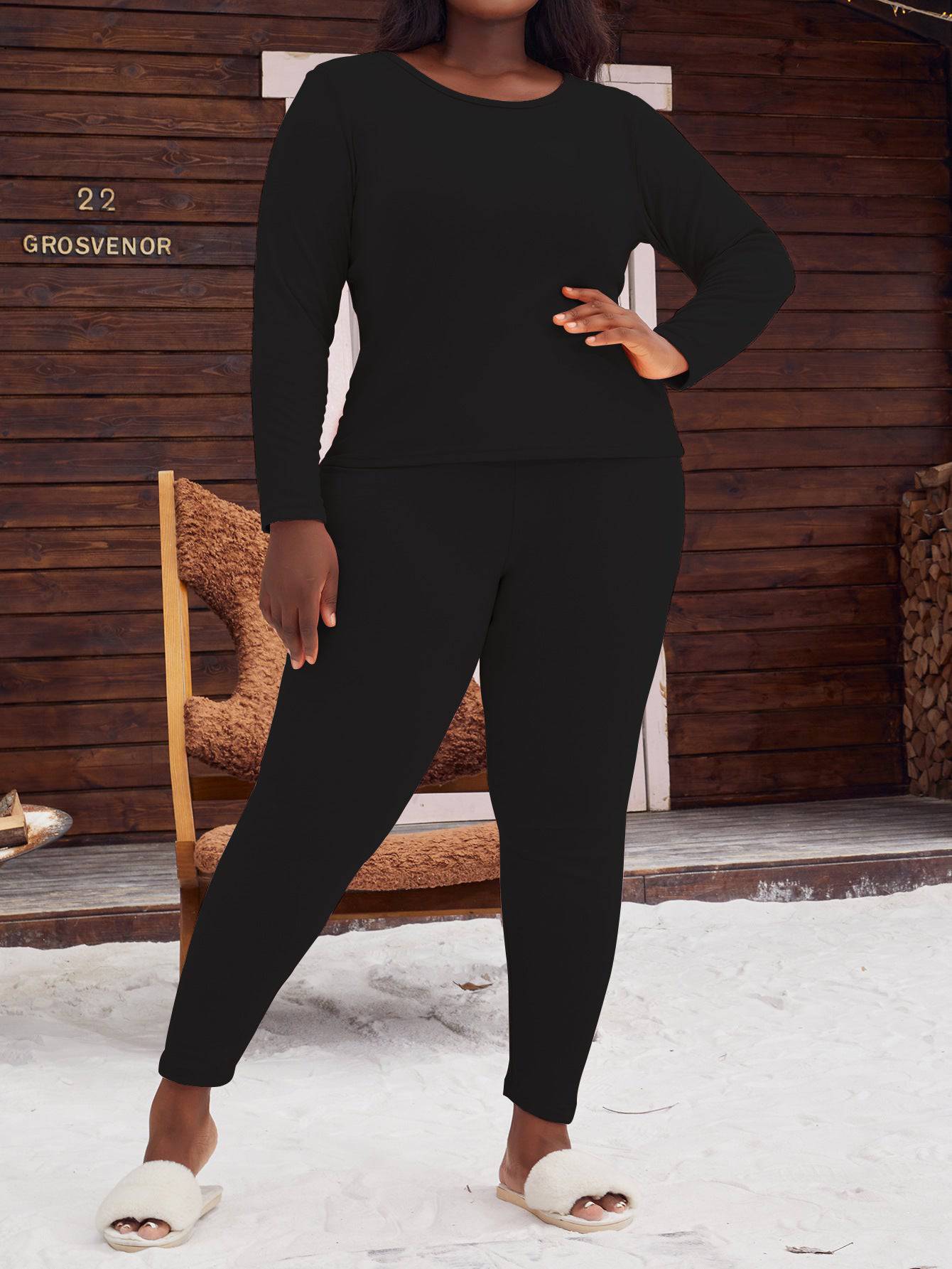Plus Size Pajamas Women's Round Neck Long Sleeve Shorts - Clothing Personality