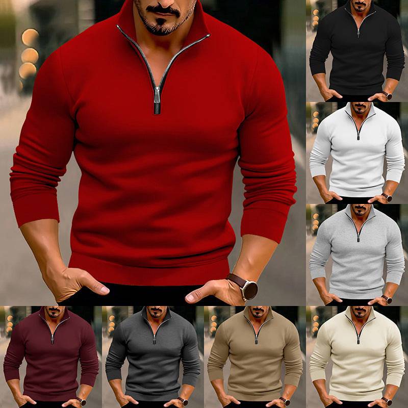 Men's Casual Solid Color Long-sleeved T-shirt Top - Clothing Personality