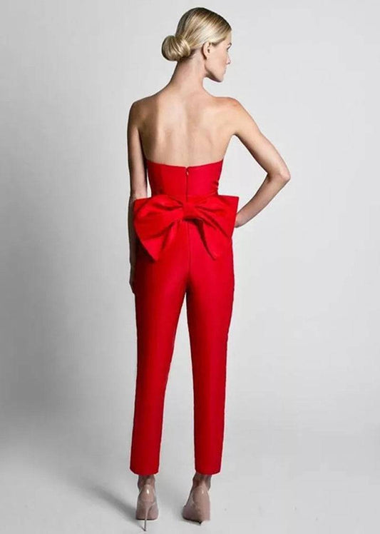 Women's Off-Shoulder Formal Red Jumpsuit Evening Pant Dress Cape - Clothing Personality
