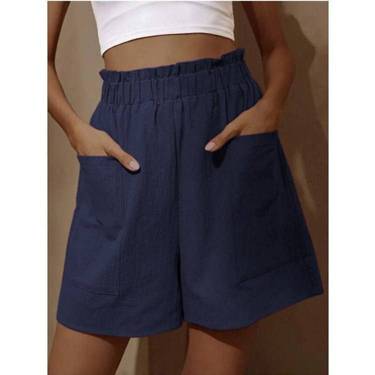 Wide-leg Casual Shorts With Pockets High Waist Elastic Pants Women - Clothing Personality