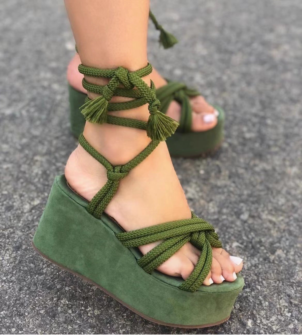Summer Women Wedges Shoes High Heel Strappy Sandals - Clothing Personality