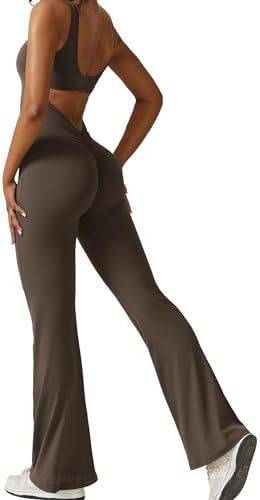 Women Sleeveless Flare Jumpsuits Fitness Yoga Long Pants - Clothing Personality