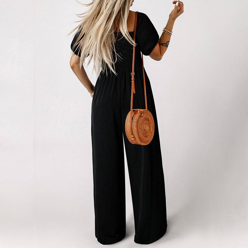 Women's Square Collar Short Sleeve Jumpsuit - Clothing Personality