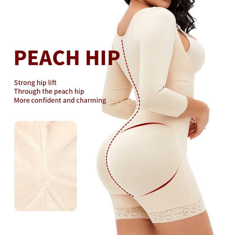 Plus-size Breasted Shapebody Onesie High Waist Long Sleeve Shorts - Clothing Personality