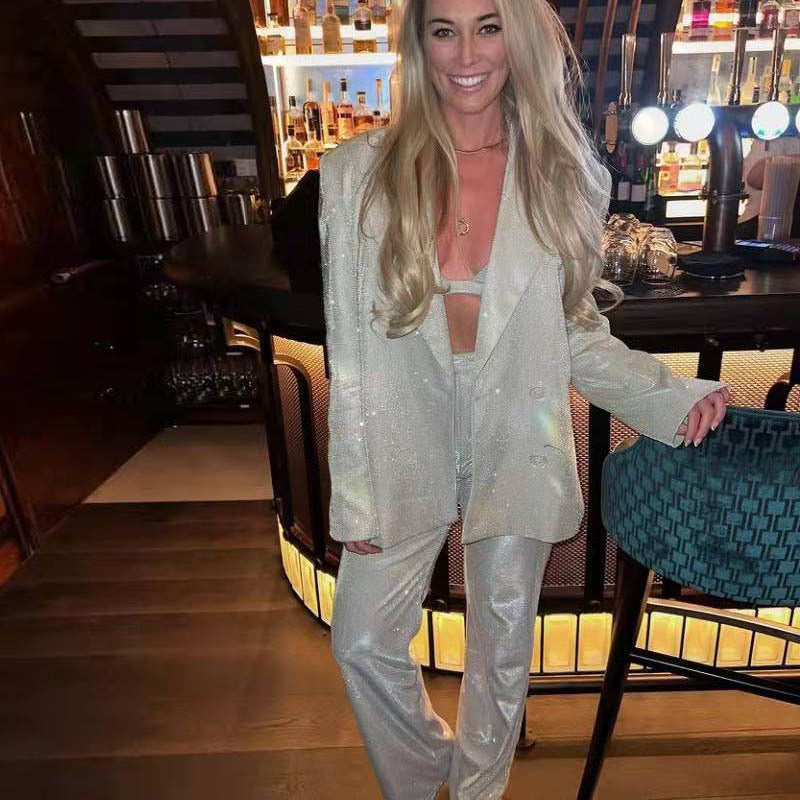 Glitter Suit Jacket Underwear Straight Leg Pants Suit - Clothing Personality
