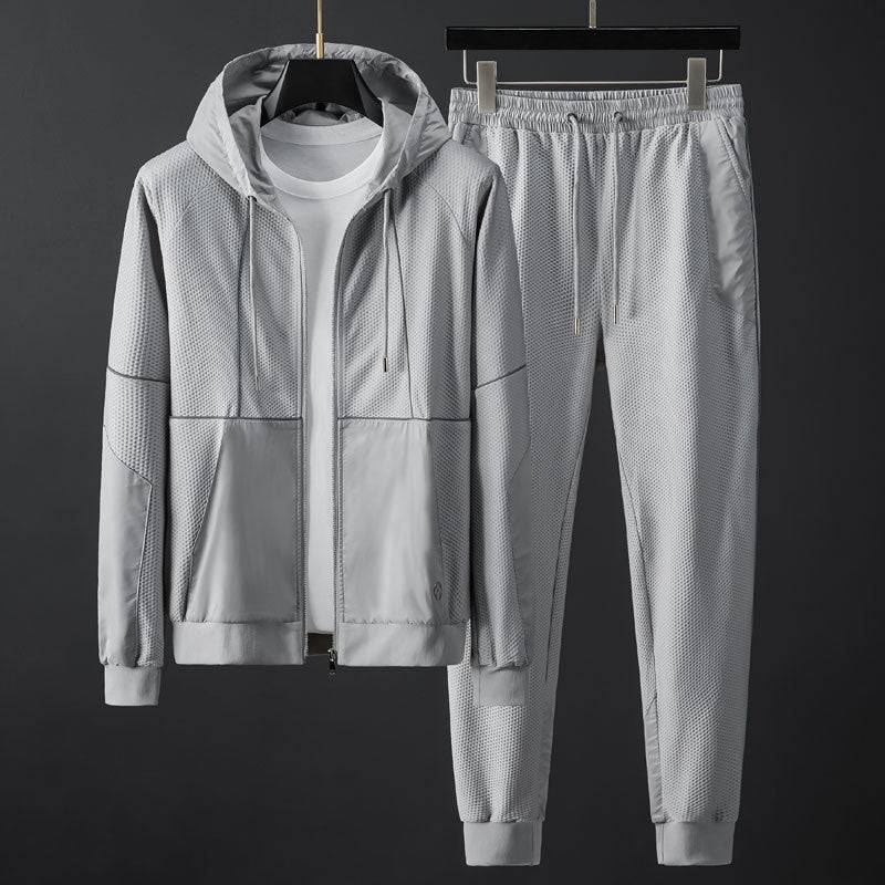 Sports And Leisure Suit Men's Stretch Slim-fit Hood Fashion Two-piece Suit - Clothing Personality