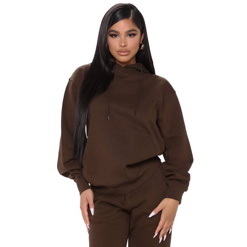 Loose And Casual Solid Color Hooded Long-sleeved Sweater Suit Plus Size - Clothing Personality