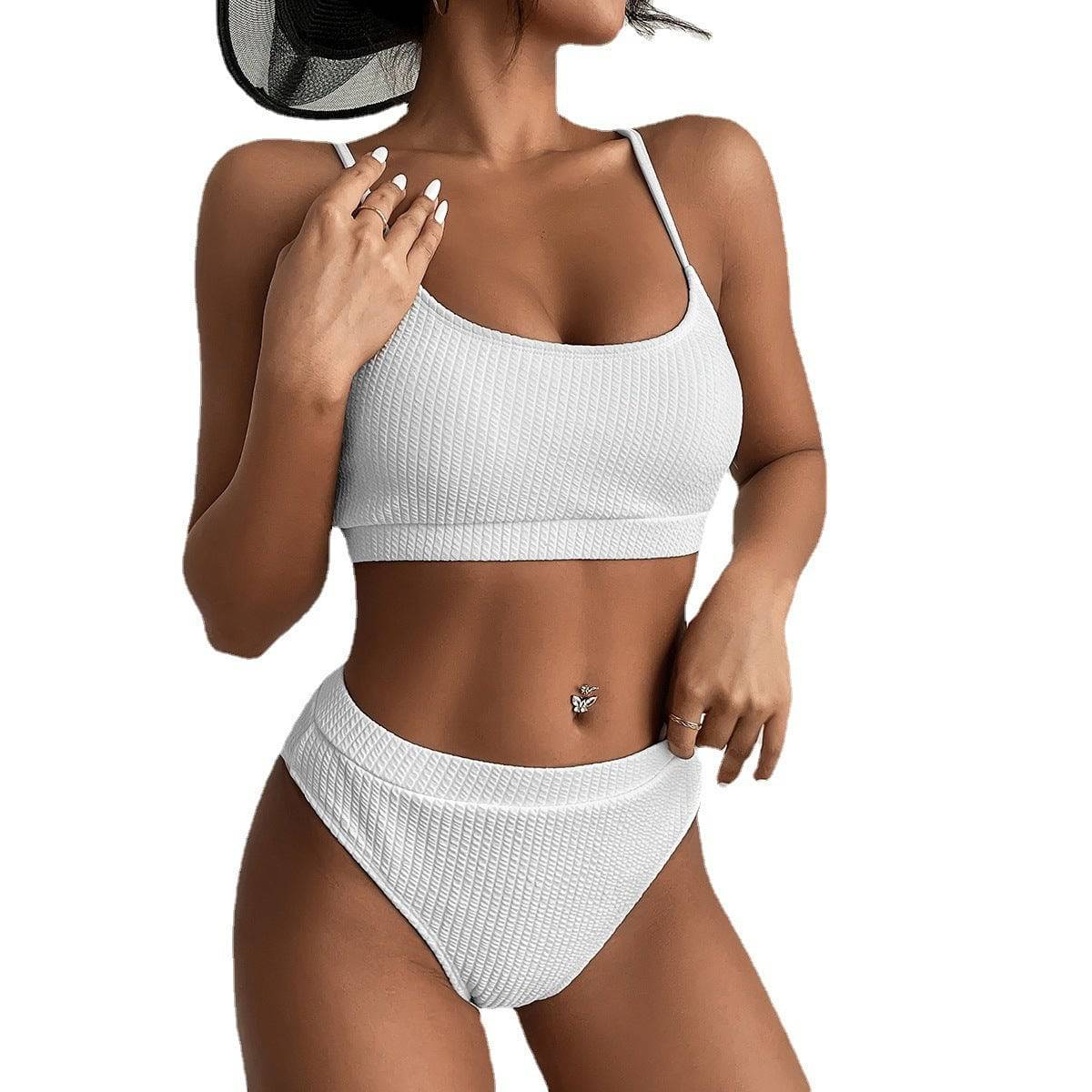 High Waist Bikini Swimwear Women Swimsuit New Push Up Biquini Ribbed Bathing Suit Women Sexy High Cut Bikinis Set - Clothing Personality
