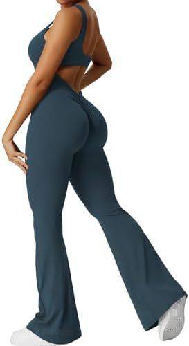 Women Sleeveless Flare Jumpsuits Fitness Yoga Long Pants - Clothing Personality