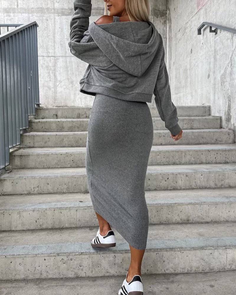 Vest Dress V-neck Off Shoulder Hooded Hoodie Short Top Suit - Clothing Personality