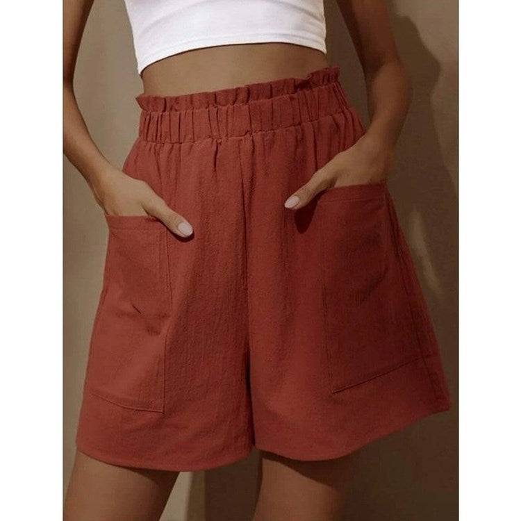 Wide-leg Casual Shorts With Pockets High Waist Elastic Pants Women - Clothing Personality