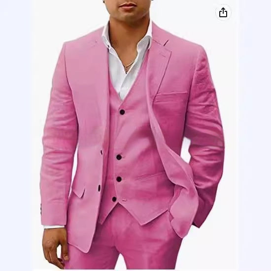 Men's Casual Three-Piece Suit Vest Pants Groom Wedding Banquet Suit - Clothing Personality