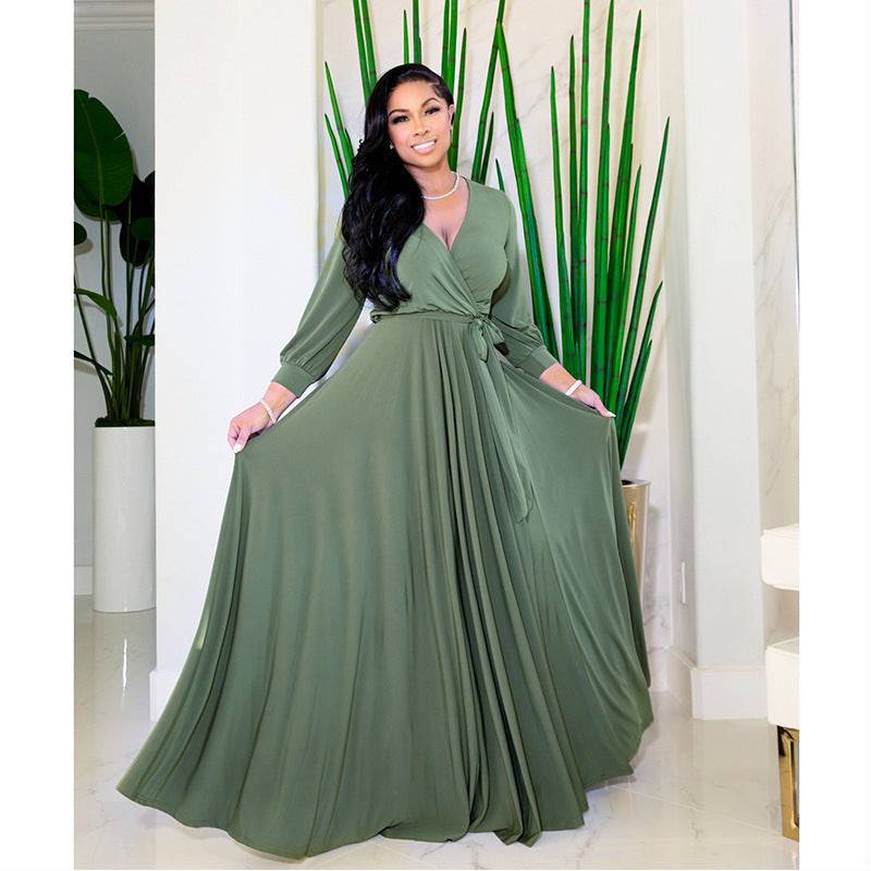 Women's A-line Swing V-neck Empire Waist Maxi Dress - Clothing Personality