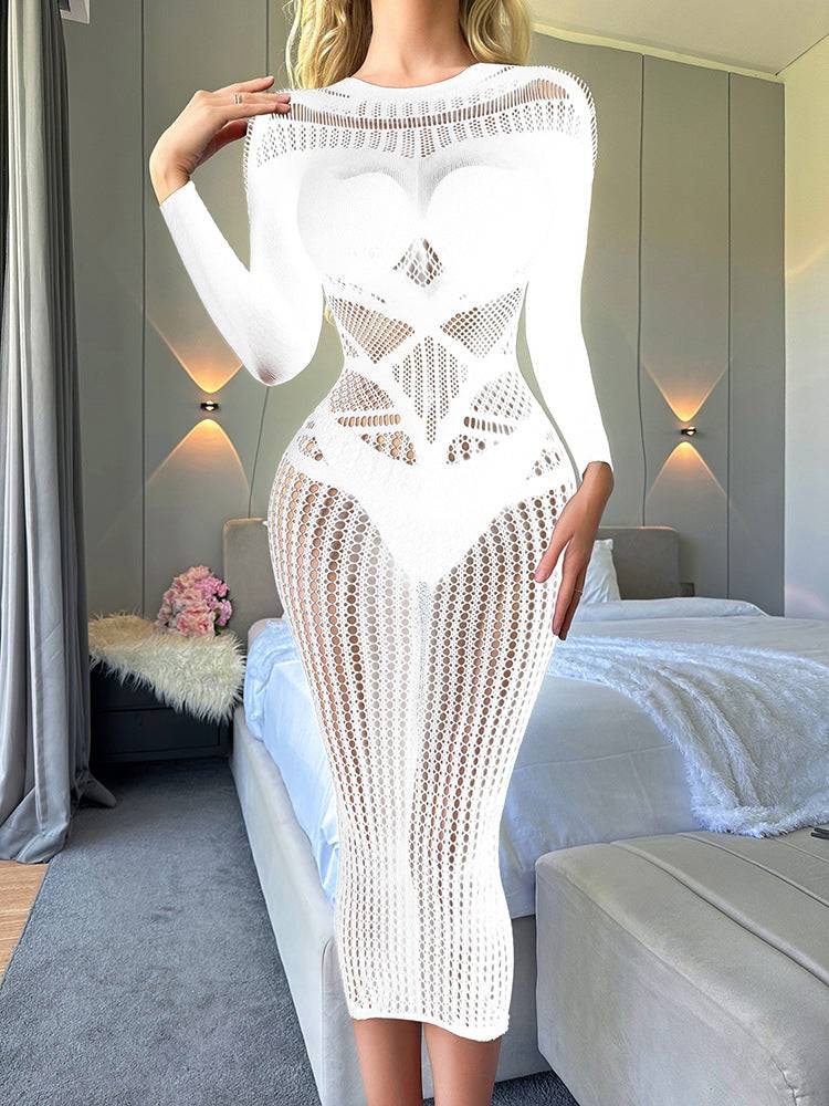 Sexy Lingerie Nightdress Super Plus Size Long Sleeve Transparent Cutout - Clothing Personality
