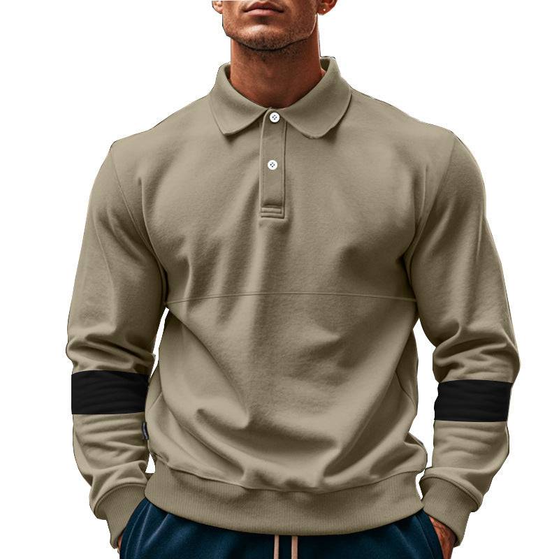 Fashion Long-sleeved Lapel Polo Shirt With Button Men's Loose Casual Sports Top Fall Spring Clothing - Clothing Personality