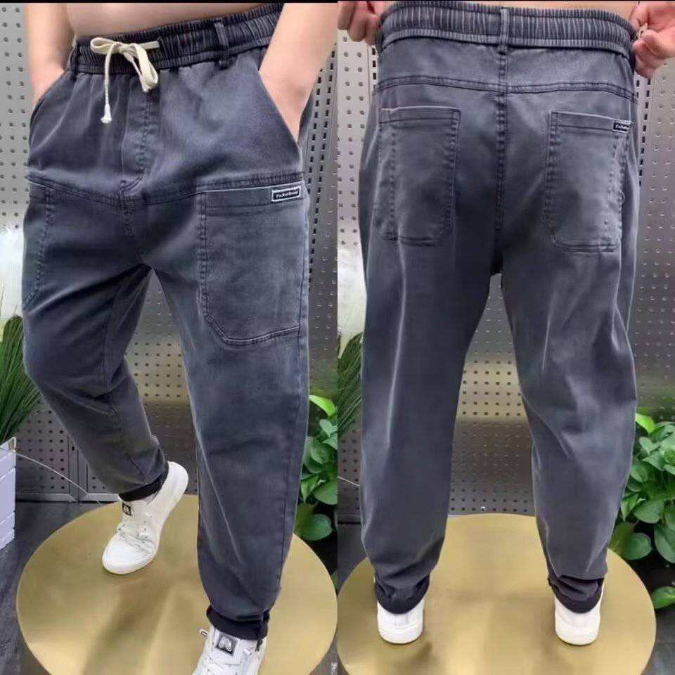 Men's Big and Tall Plus Size Loose Straight Casual Pants Solid Color Denim Trousers - Clothing Personality