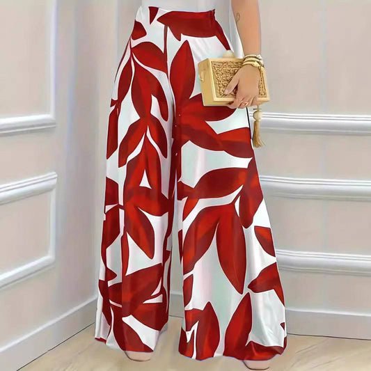 Women's Floral Printed High Waist Fashion Comfortable Wide-leg Pants - Clothing Personality