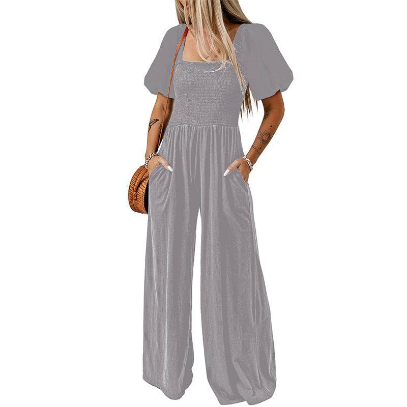 Women's Square Collar Short Sleeve Jumpsuit - Clothing Personality