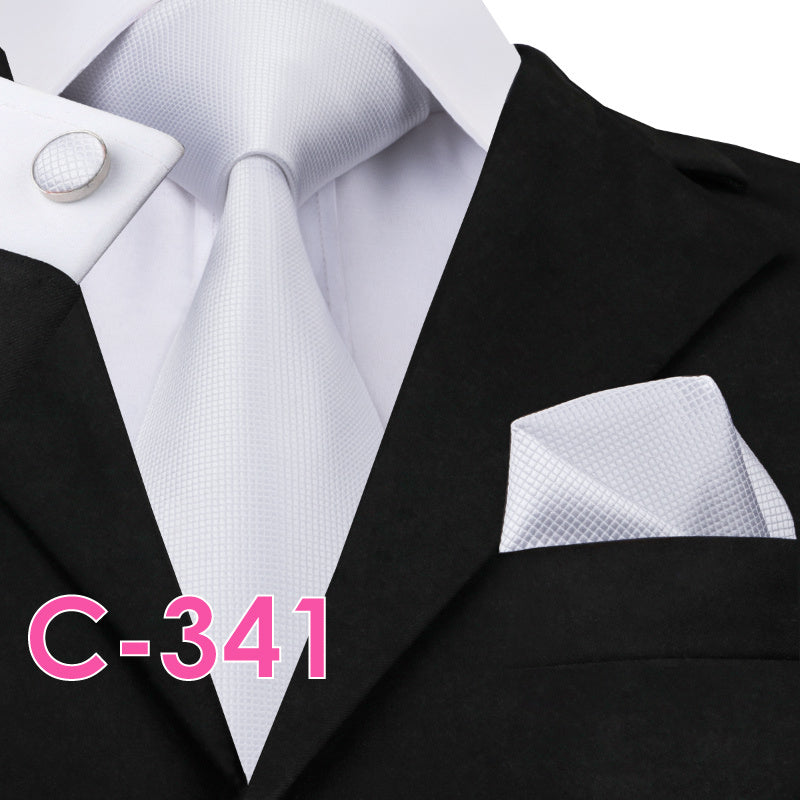 Solid Silk Men's Ties Neck Tie Set For Men Suits Tie Handkerchief Pocket Square - Clothing Personality
