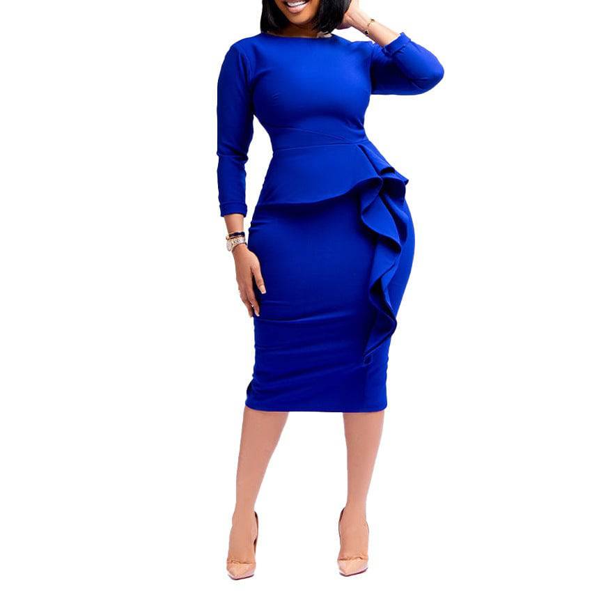 Women's Solid Color 3/4 Sleeve Empire Waist Knee Length Dress Fashion Elegant S-3x Dress Plus Size Dress - Clothing Personality
