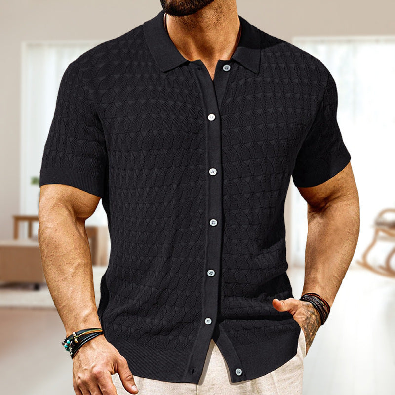 Men's Fashion Pointelle Design Spring And Summer Knitwear Short Sleeve Cardigan - Updated