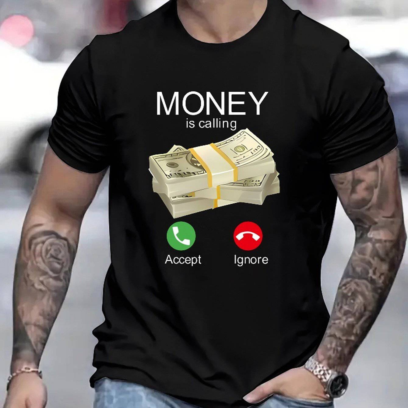 Money Is Summoning Printed T-shirts, Men's T-shirts, Summer Casual Short Sleeved T-shirts - Clothing Personality