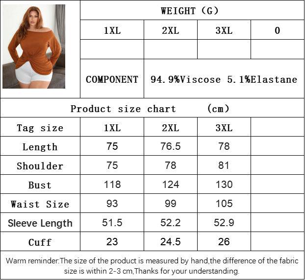 Plus Size Women's Breathable Long Sleeves T-shirt Off-the-shoulder Top - Clothing Personality