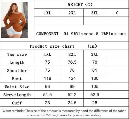 Plus Size Women's Breathable Long Sleeves T-shirt Off-the-shoulder Top - Clothing Personality