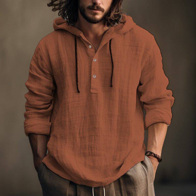 Men's New Wish Cotton Linen Shirt Hooded Top Sweater Long Sleeve Hooded Casual Daily Clothing - Clothing Personality
