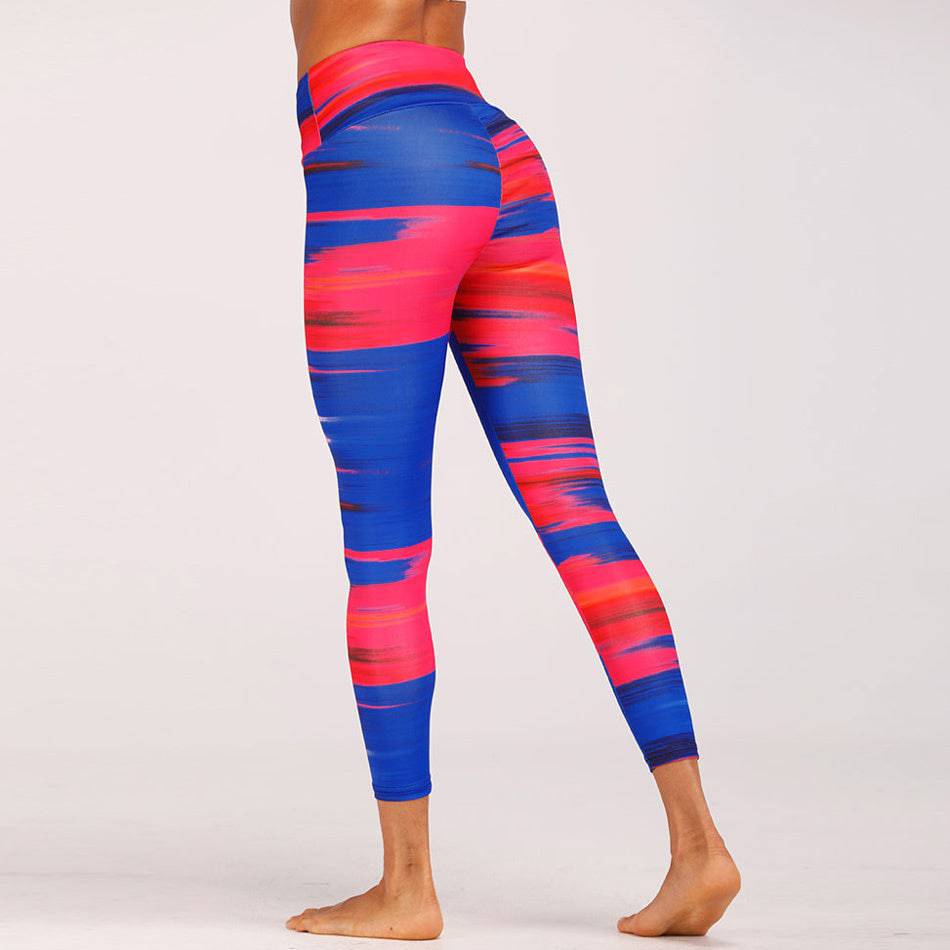 Blue&Red Digital Print yoga pants High waist Contrast color athletic leggings big booty sexy yoga legging running tight - Clothing Personality