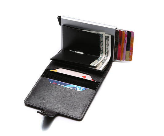 RFID Anti-theft Men Vintage Wallet Aluminum Metal Purse Leather Cover - Clothing Personality