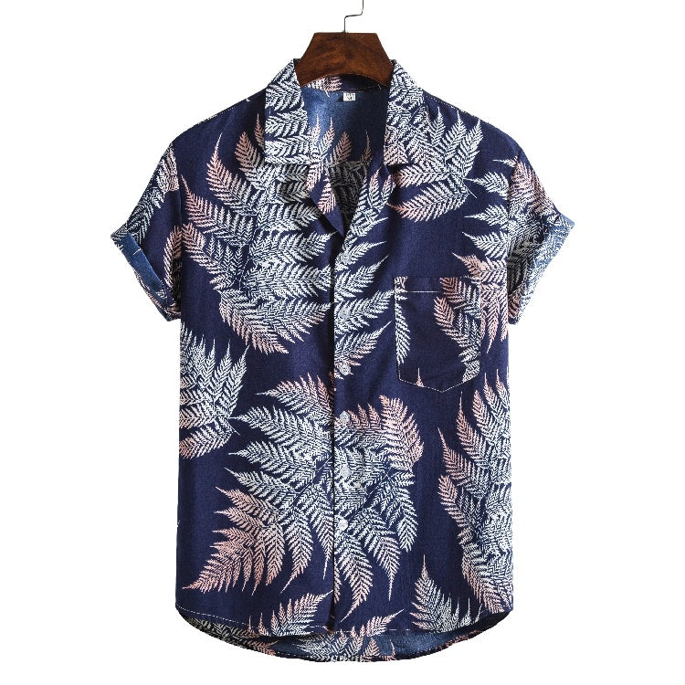 Men Short Sleeved Beach Hawaii Shirts Floral Print New Printed Shirt - Clothing Personality