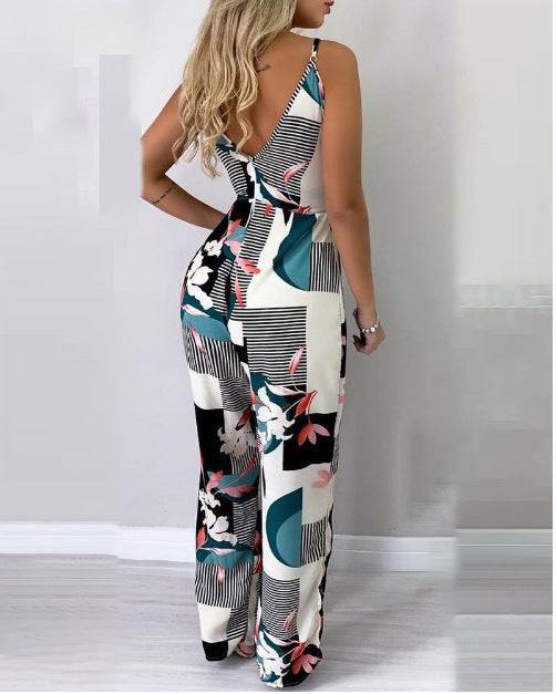 Women's Sphagetti Strap Empire Waist Wide-Leg Jumpsuit - Clothing Personality
