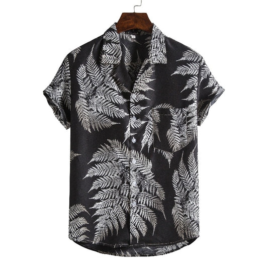 Men Short Sleeved Beach Hawaii Shirts Floral Print New Printed Shirt - Clothing Personality
