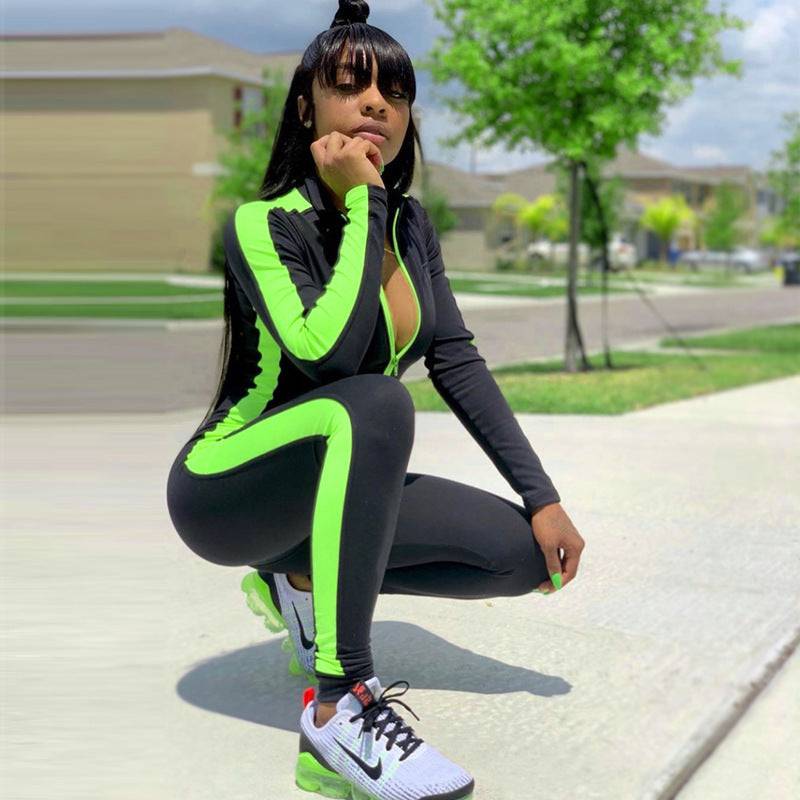 Zipper stitching yoga sports jumpsuit - Clothing Personality
