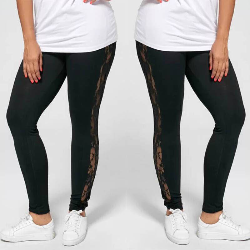 Plus Size Sexy Women Holllow Out Lace Leggings - Clothing Personality