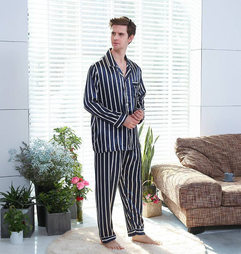 Fall men's simulated silk stripe pajamas men - Clothing Personality