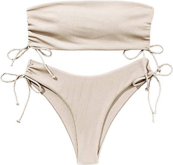 Summer Tube Bikini With Drawstring Design Solid Color Sexy Swimsuit For Beach Party Womens Clothing - Clothing Personality