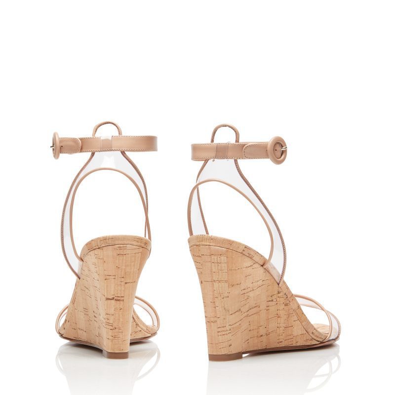 Women's Clear Strappy Fashion Wedge Heels Sandals PVC Wood Grain Wedges Women Shoes - Clothing Personality